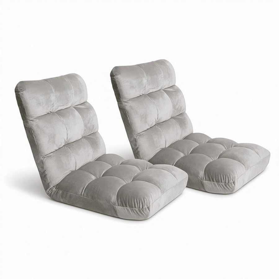 Artiss 2X Lounge Sofa Bed Flannel Fabric Grey-0