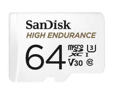 Sandisk High Endurance 64GB microSD 100MB/s 40MB/s 5K hrs 4K UHD C10 U3 V30 -40°C to 85°C Heat Freeze Shock