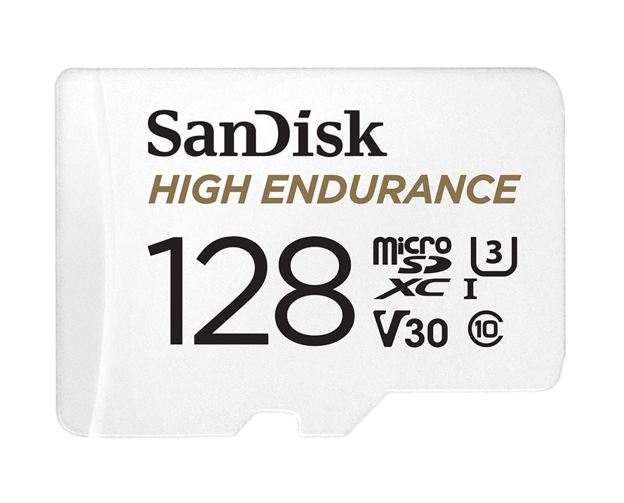 Sandisk High Endurance 128GB microSD 100MB/s 40MB/s 10K hrs 4K UHD C10 U3 V30 -40°C to 85°C Heat Freeze Shock
