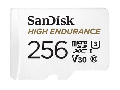 Sandisk High Endurance 256GB microSD 100MB/s 40MB/s 20K hrs 4K UHD C10 U3 V30 -40°C to 85°C Heat Freeze Shock