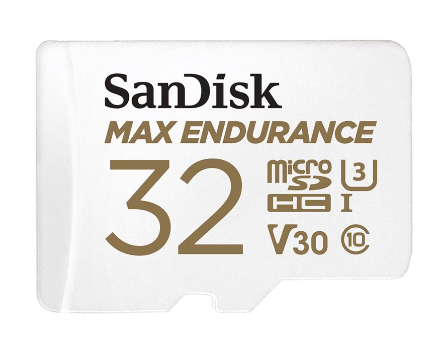 Sandisk Max Endurance 32GB microSD 100MB/s 40MB/s 20K hrs 4K UHD C10 U3 V30 -40°C to 85°C Heat Freeze Shock