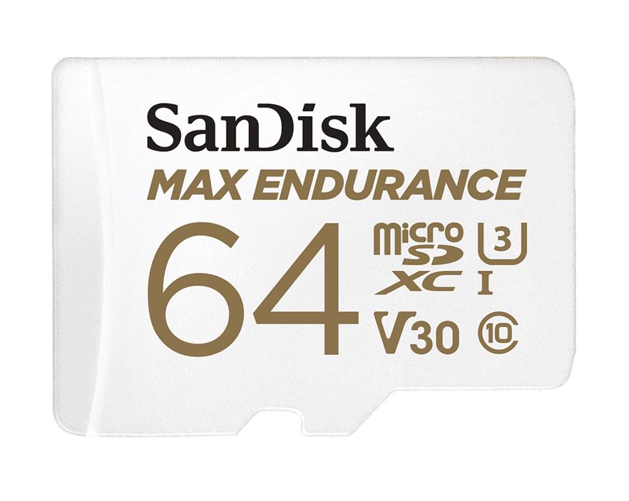 Sandisk Max Endurance 64GB microSD 100MB/s 40MB/s 20K hrs 4K UHD C10 U3 V30 -40°C to 85°C Heat Freeze Shock