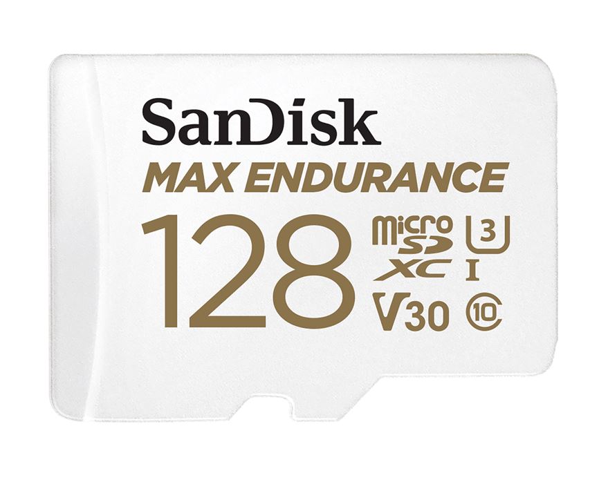 Sandisk Max Endurance 128GB microSD 100MB/s 40MB/s 20K hrs 4K UHD C10 U3 V30 -40°C to 85°C Heat Freeze Shock