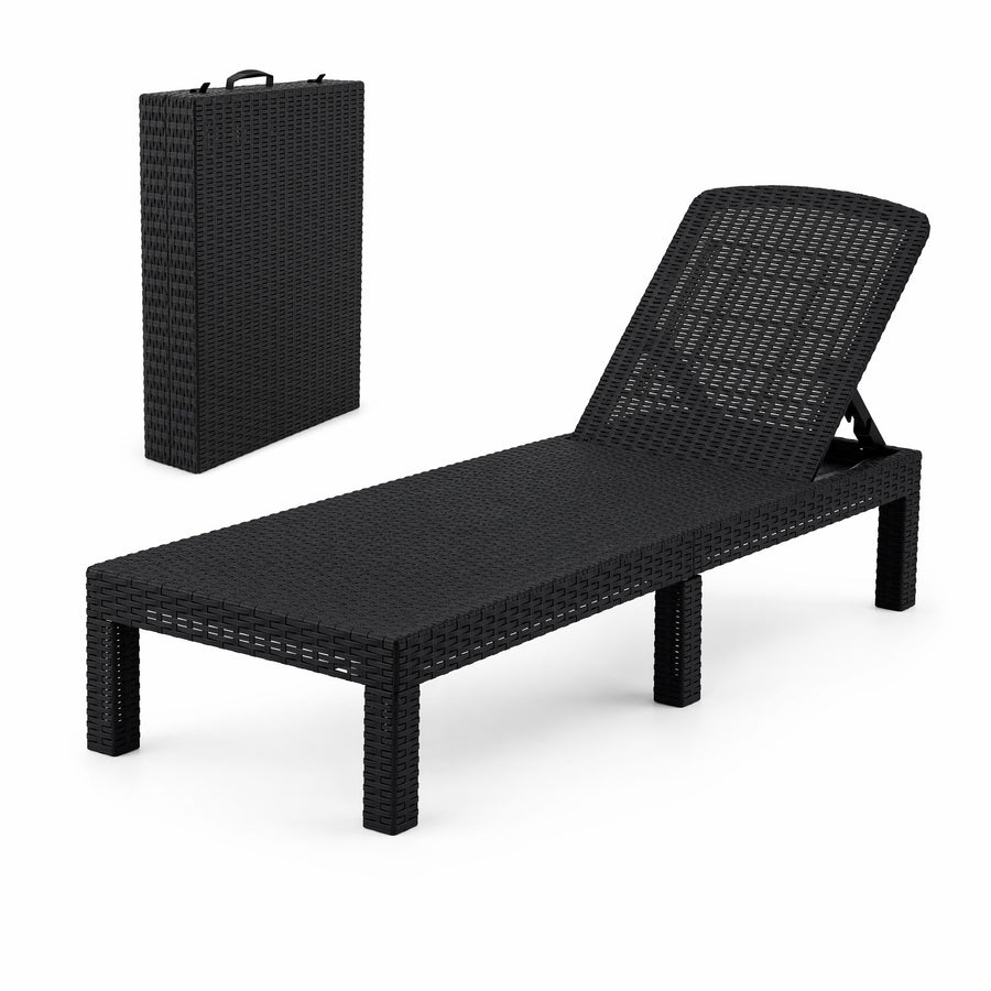 Gardeon Sun Lounge Outdoor Folding Recliner Patio Pool Beach Chair Rattan Black