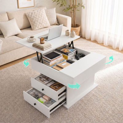 Artiss Lift Top Coffee Table Centre Table with Rotating Top Hidden Storage White