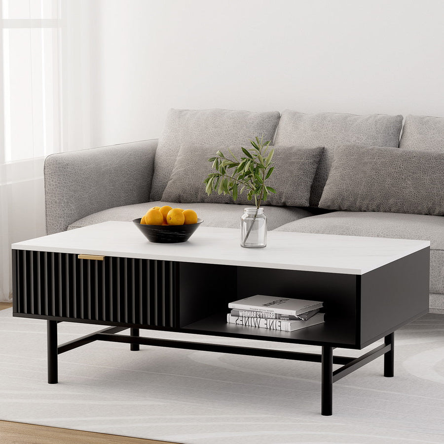 NNEDSZ Artiss Coffee Table Drawer Storage Shelf Black-0