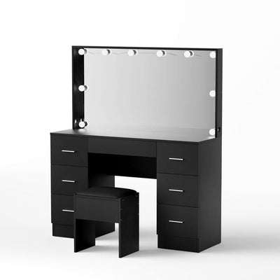 Artiss Dressing Table Vanity Desk Set Stool 10 Led Bulbs Black-0