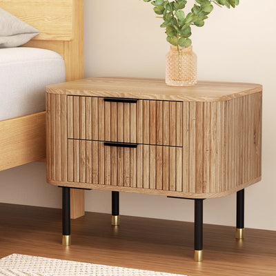 NNEDSZ Artiss Bedside Table 2 Drawers Paulownia Wood Pine-0