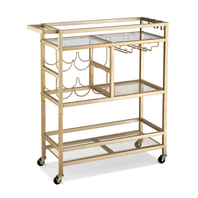 Artiss Bar Cart Drinks Trolley Serving Wine Rack Glass Holder 3 Hooks 72cm Gold-0