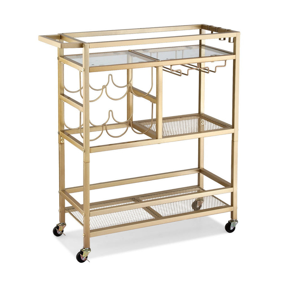 Artiss Bar Cart Drinks Trolley Serving Wine Rack Glass Holder 3 Hooks 72cm Gold-0