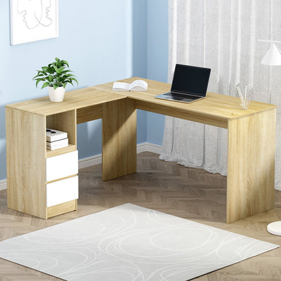 NNEDSZ Artiss Computer Desk Drawer Cabinet L-Shape Oak 136CM-0