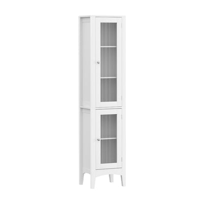 NNEDSZ Artiss Bathroom Storage Cabinet 160cm Tall Slim Floor Cupboard Toilet Glass Door White-0