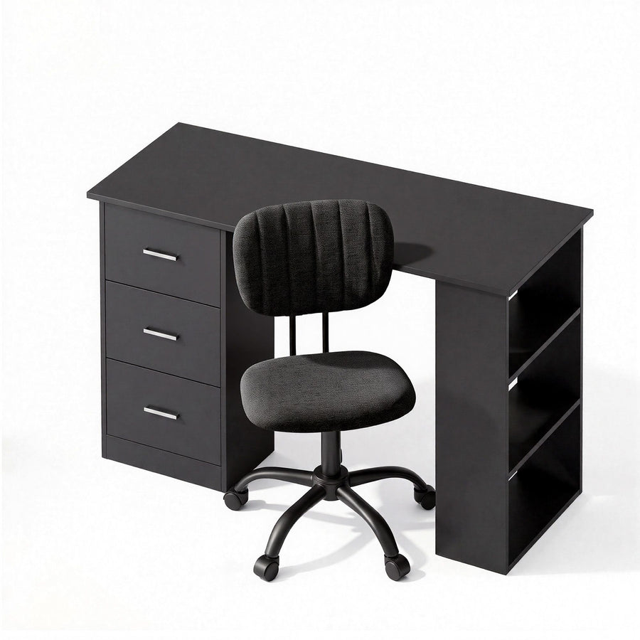 Artiss Office Desk & Chair Set 120cm Computer Desk with 3 Drawers & Open Shelves, Ergonomic Armless Office Chair with Wheels, Height Adjustable for Home Office Study