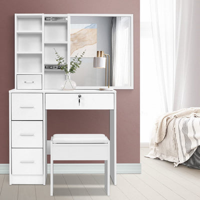 NNEDSZ Artiss Dressing Table Stool Set Sliding Mirror White Diane-0