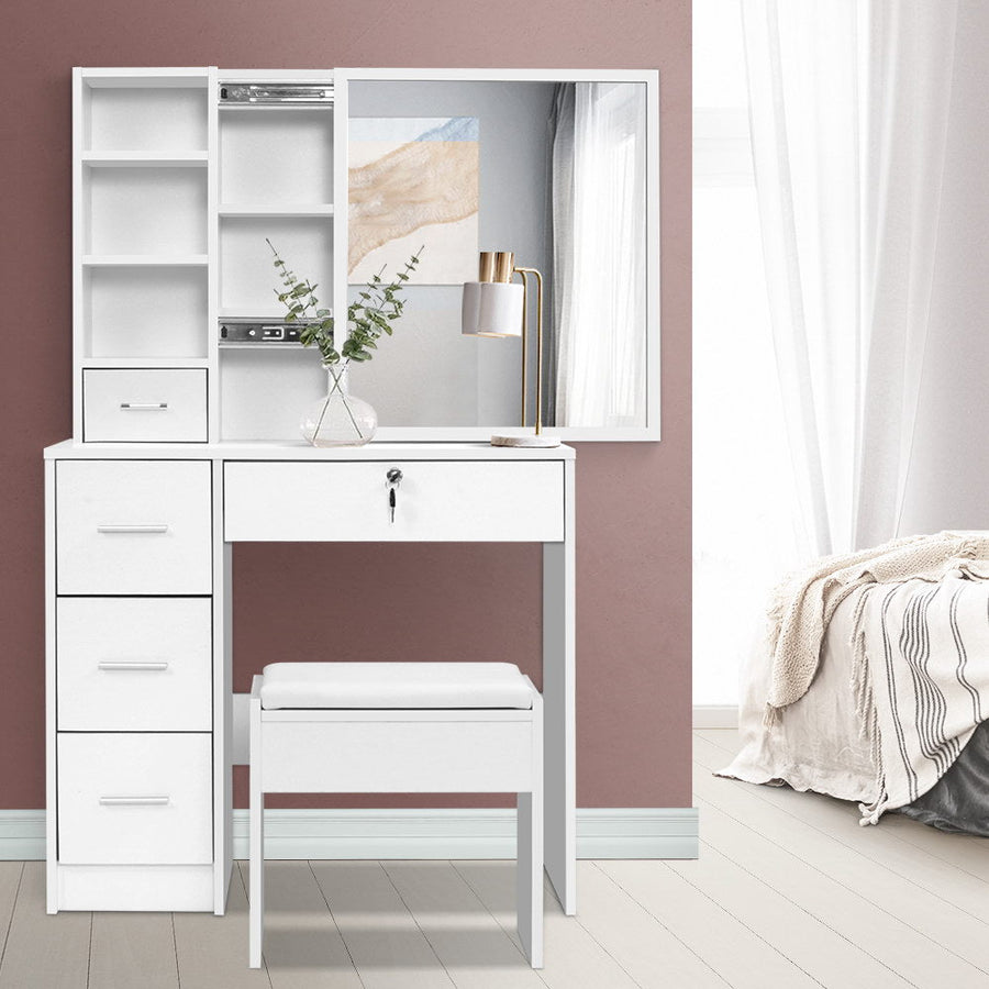 NNEDSZ Artiss Dressing Table Stool Set Sliding Mirror White Diane-0
