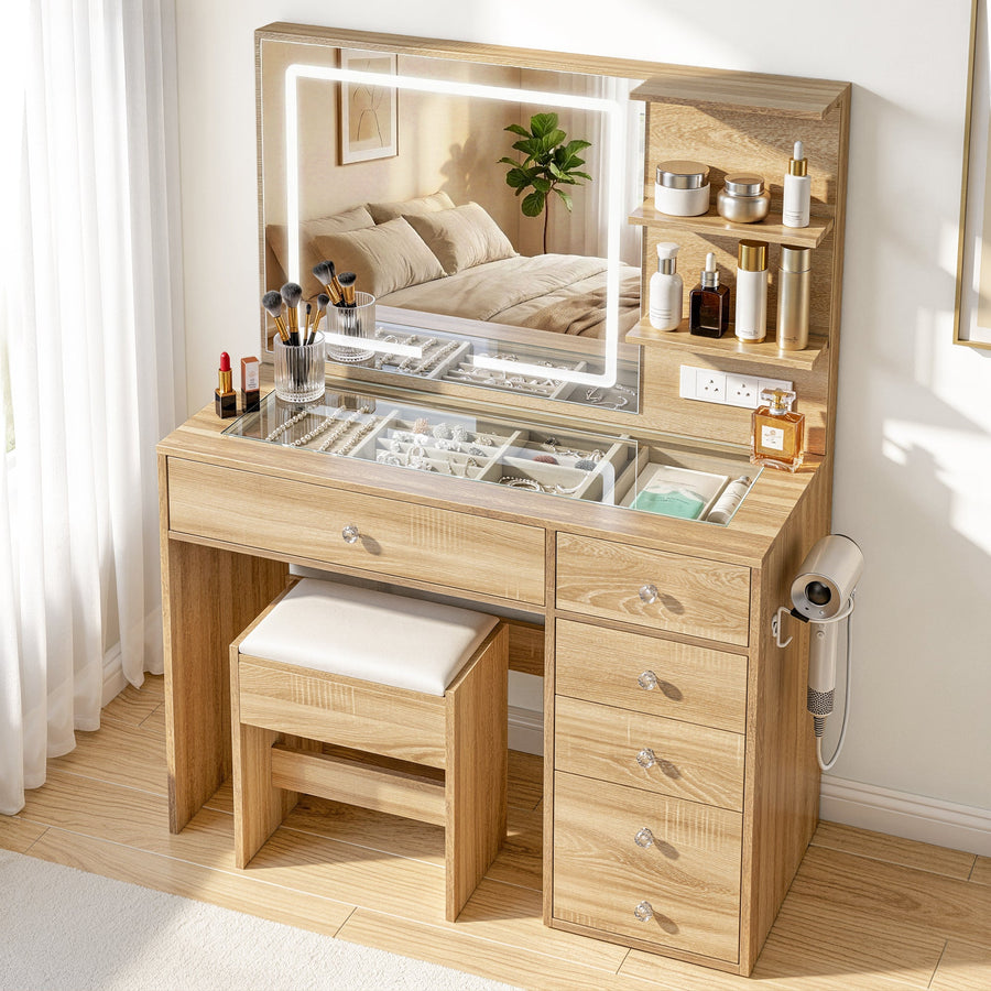 Artiss Dressing Table LED Vanity Desk Set Stool Wood-0