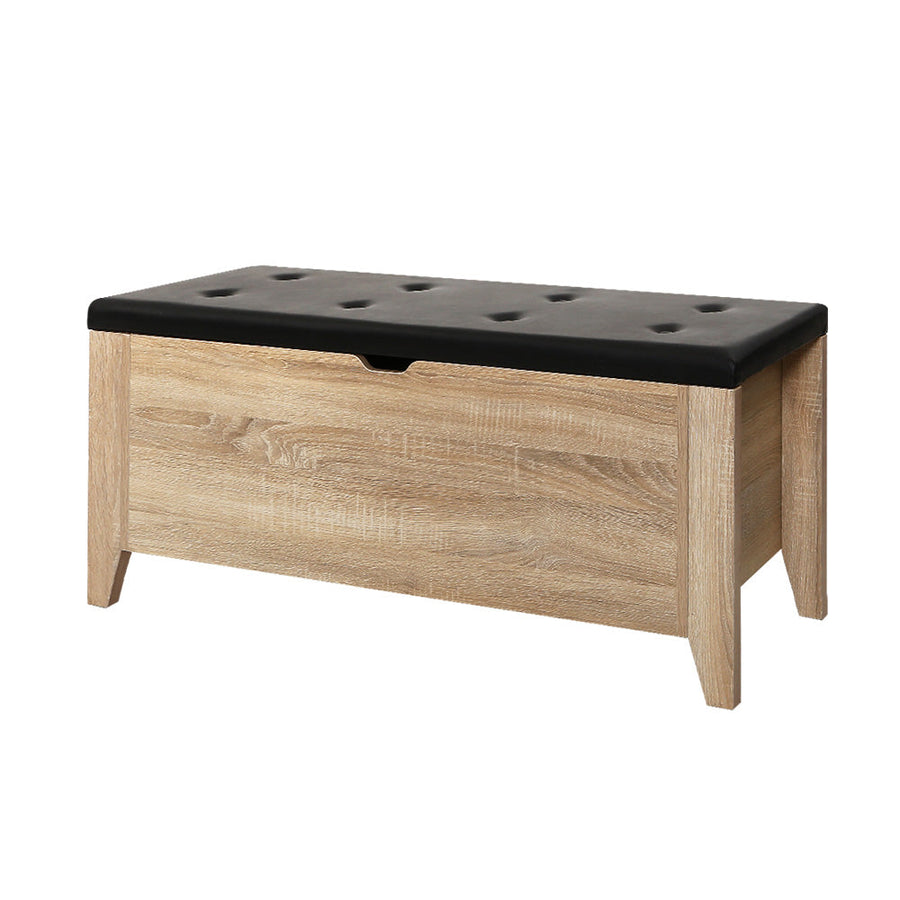 NNEDSZ Storage Ottoman Blanket Box Leather Bench Foot Stool Chest Toy Oak Couch-0