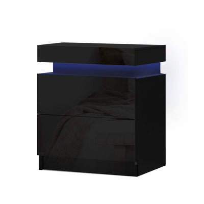 NNEDSZ Bedside Tables Side Table Drawers RGB LED High Gloss Nightstand Black-0