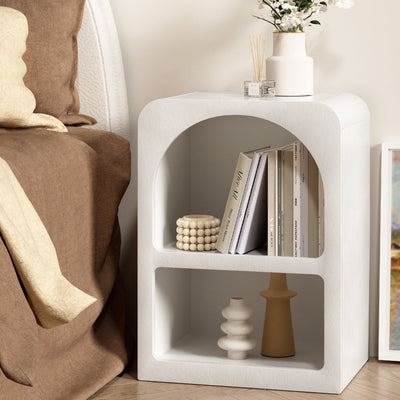 NNEDSZ Artiss Bedside Table Shelves Side End Table Storage Nightstand White ARCHED-0
