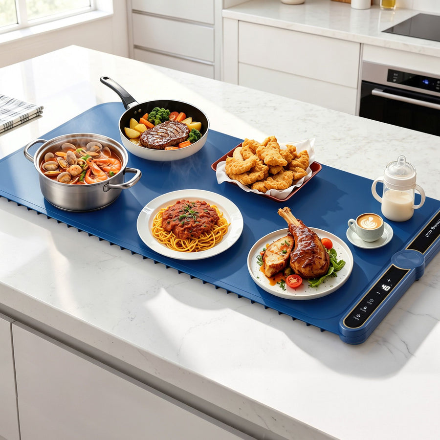 Devanti Food Warming Mat 80cm Electric Food Warmer Roll Up Buffet Tray Blue