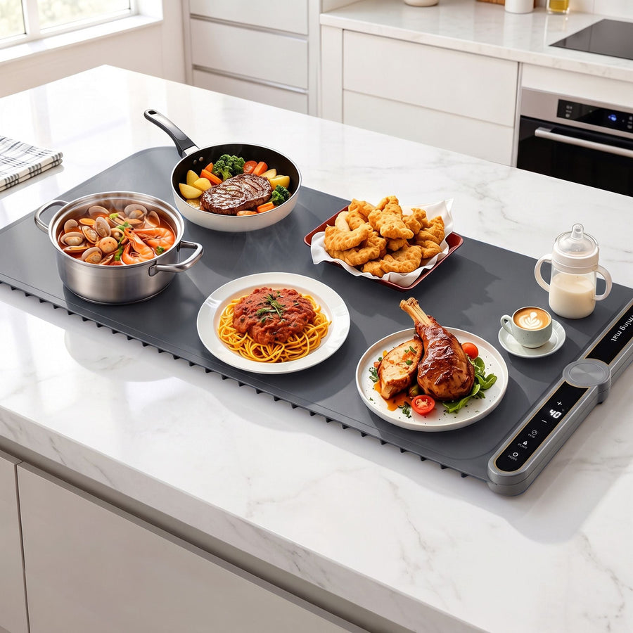 Devanti Food Warming Mat 80cm Electric Food Warmer Roll Up Buffet Tray Grey-0