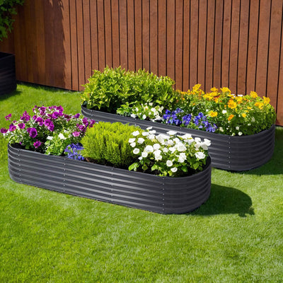 NNEDSZ 2x Raised Green Fingers Garden Bed 240X80X42cm Oval Planter Box Container Galvanised-0