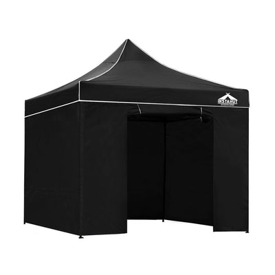 NNEDSZ Pop Up Marquee 3x3m Folding Wedding Tent Gazebos Shade Black-0