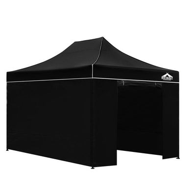 NNEDSZ Pop Up Marquee 3x4.5m Folding Wedding Tent Gazebos Shade Black-0