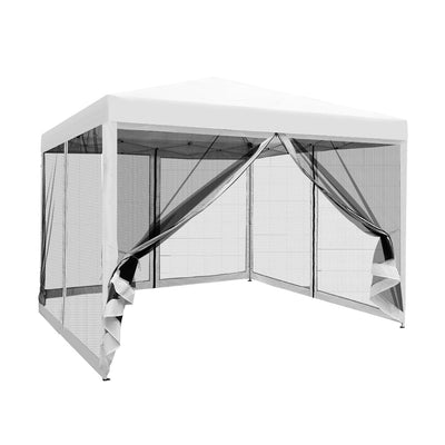 NNEDSZ Gazebo Pop Up Marquee 3x3m Wedding Party Outdoor Camping Tent Canopy Shade Mesh Wall White-0