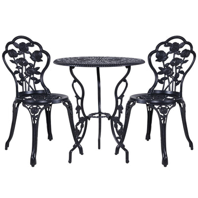 NNEDSZ 3PC Outdoor Setting Cast Aluminium Bistro Table Chair Patio Black-0