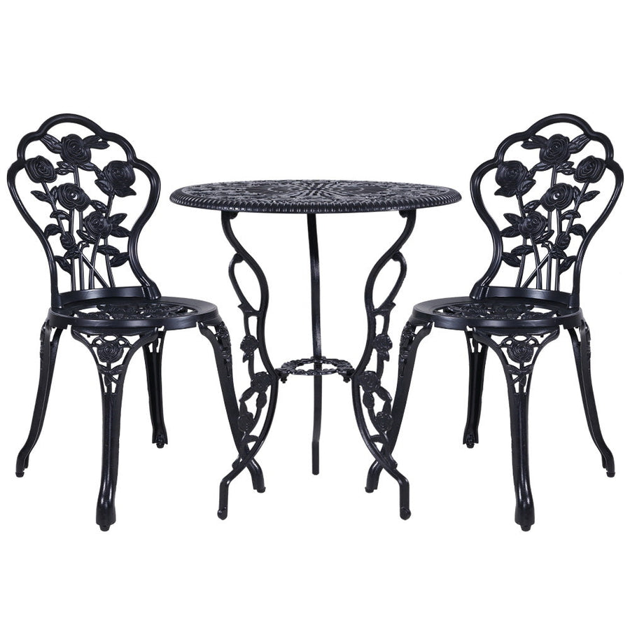 NNEDSZ 3PC Outdoor Setting Cast Aluminium Bistro Table Chair Patio Black-0