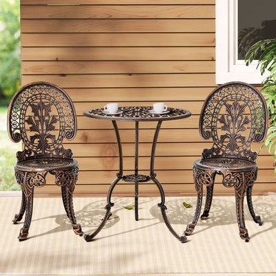NNEDSZ Gardeon 3PC Patio Furniture Outdoor Bistro Set Dining Chairs Aluminium Bronze-0
