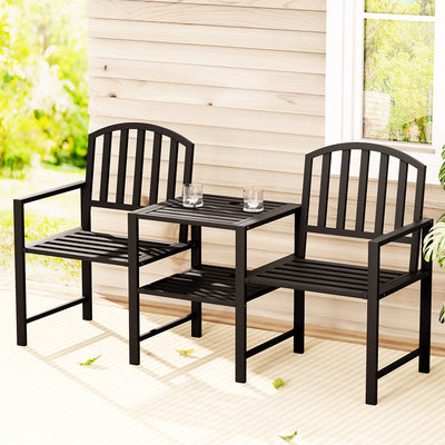 NNEDSZ Gardeon Outdoor Garden Bench Seat Loveseat Steel Table Chairs Patio Furniture Black-0
