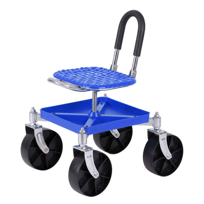 Gardeon Garden Cart Seat Rolling Stool 360 Swivel Height Adjustable Heavy Duty Blue
