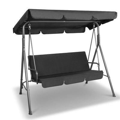 NNEDSZ Furniture Swing Chair Hammock 3 Seater Bench Seat Canopy Black-0
