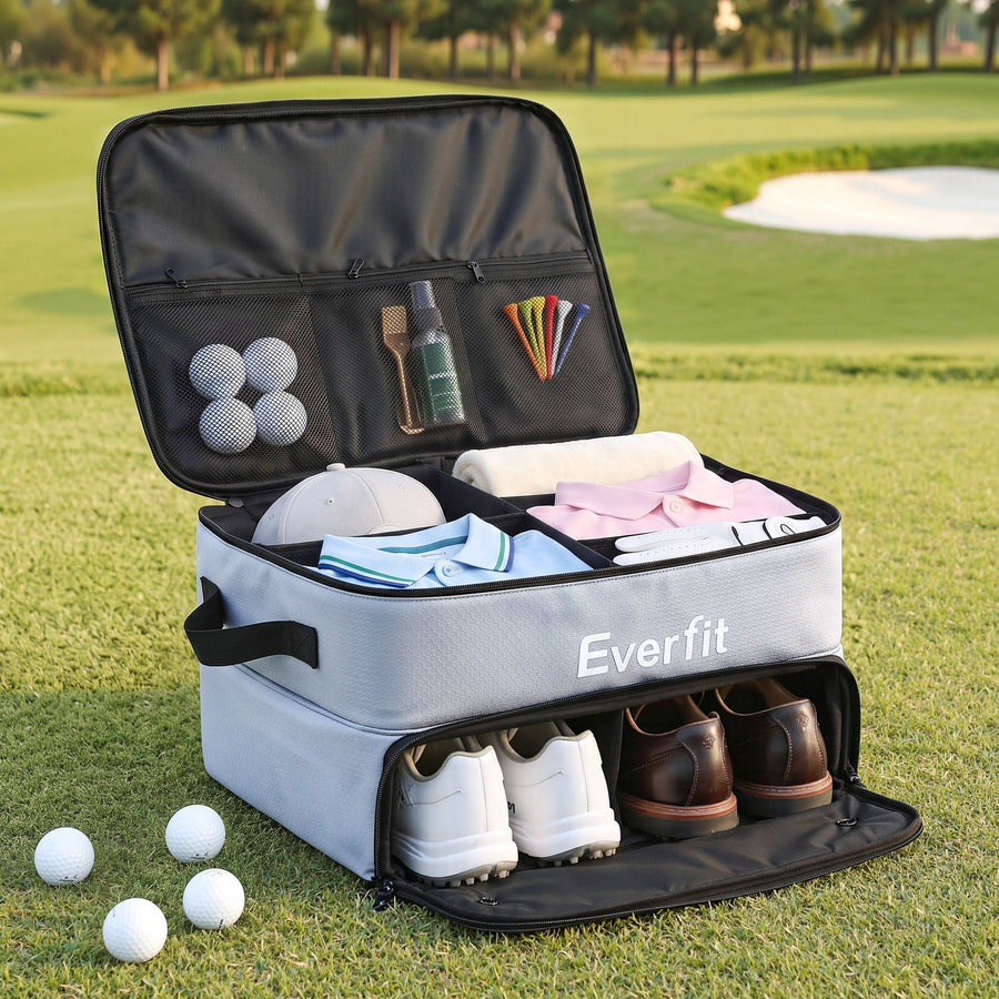 Everfit Golf Trunk Organizer for Car, 2-Tier Golf Storage Bag with Ventilated Shoe Compartment Grey