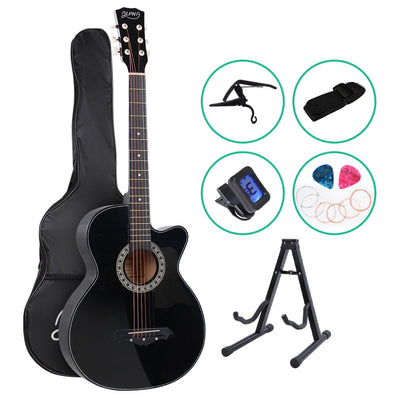 NNEDSZ 38 Inch Wooden Acoustic Guitar with Accessories set Black-0