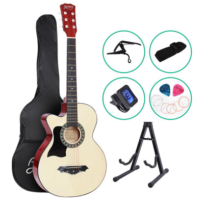 NNEDSZ 38 Inch Wooden Acoustic Guitar Left handed with Accessories set Natural Wood-0