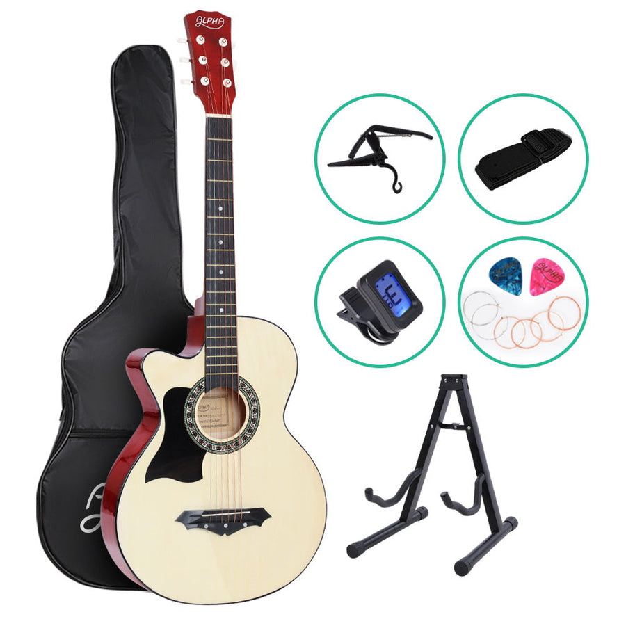 NNEDSZ 38 Inch Wooden Acoustic Guitar Left handed with Accessories set Natural Wood-0