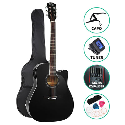 NNEDSZ 41 Inch Electric Acoustic Guitar Wooden Classical Full Size EQ Capo Black-0