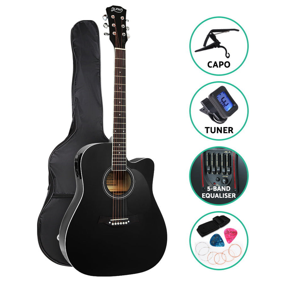 NNEDSZ 41 Inch Electric Acoustic Guitar Wooden Classical Full Size EQ Capo Black-0