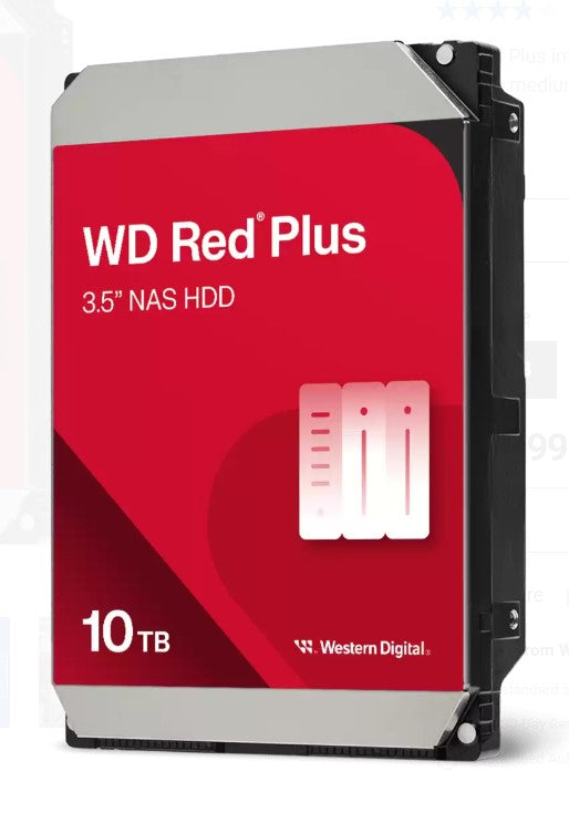 Western Digital WD Red Plus 10TB 3.5" NAS HDD SATA3 7200RPM 256MB Cache 24x7 180TBW ~8-bays NASware 3.0 CMR Tech