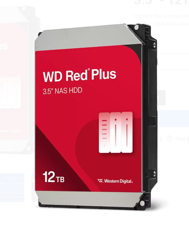 Western Digital WD Red Plus 12TB 3.5" NAS HDD SATA3 7200RPM 256MB Cache 24x7 180TBW ~8-bays NASware 3.0 CMR Tech