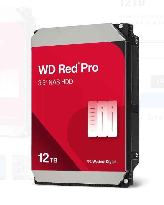 Western Digital WD Red Pro 12TB 3.5" NAS HDD SATA3 7200RPM 256MB Cache 24x7 300TBW ~24-bays NASware 3.0 CMR Tech