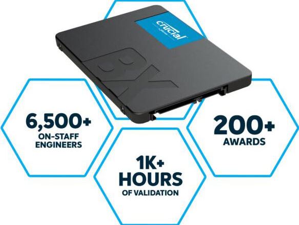 Micron (Crucial) Crucial BX500 500GB 2.5" SATA3 6Gb/s SSD - 3D NAND 550/500MB/s 7mm 1.5 mil MTBF 3yr wty Acronis True Im