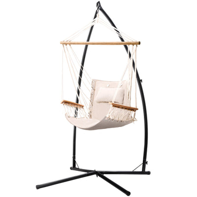 NNEDSZ Gardeon Hammock Chair with Steel Stand Armrest Outdoor Hanging Cream-0