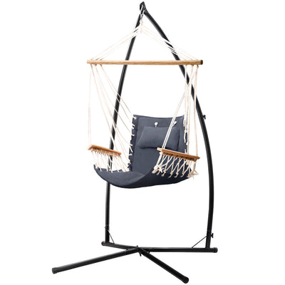 NNEDSZ Gardeon Hammock Chair with Steel Stand Armrest Outdoor Hanging Grey-0