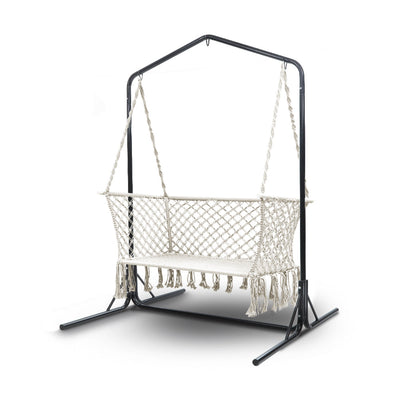 NNEDSZ Double Swing Hammock Chair with Stand Macrame Outdoor Bench Seat Chairs-0