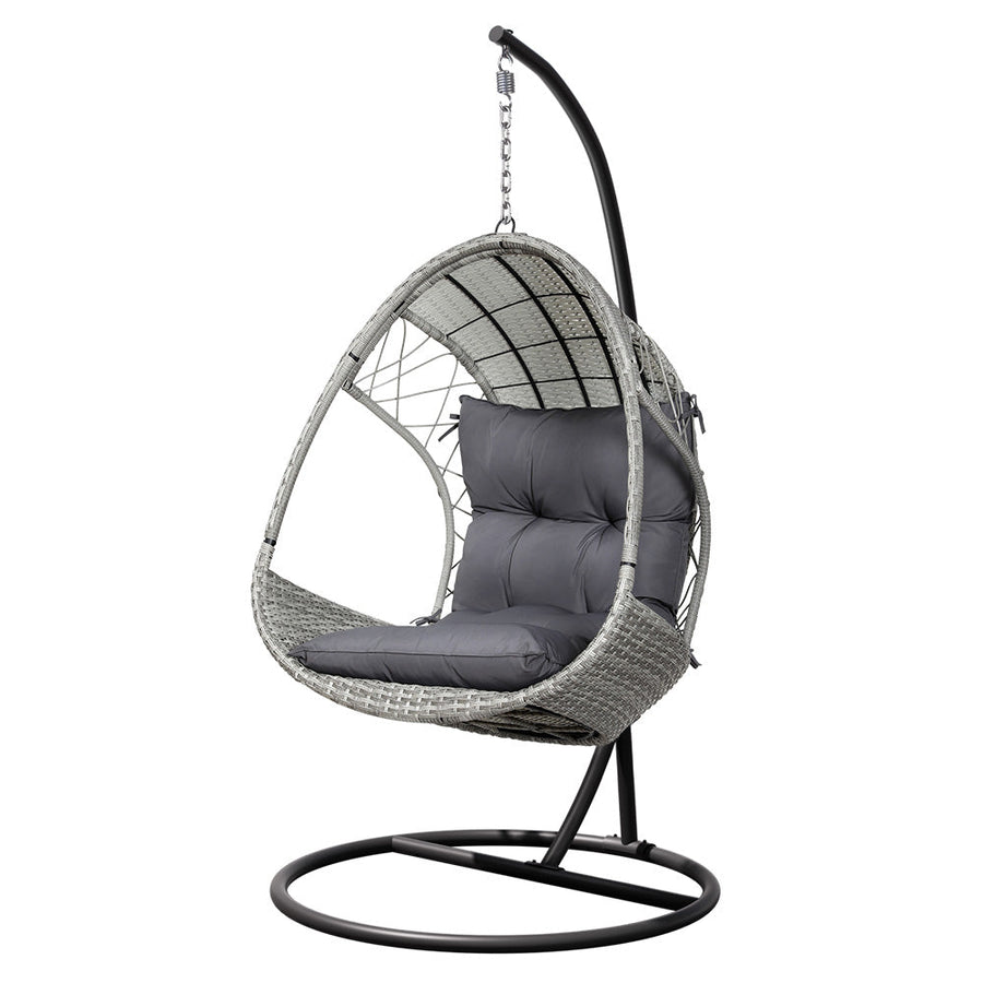 NNEDSZ Outdoor Egg Swing Chair Wicker Furniture Pod Stand Armrest Light Grey-0