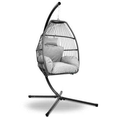 NNEDSZ Outdoor Furniture Egg Hammock Hanging Swing Chair Stand Pod Wicker Grey-0